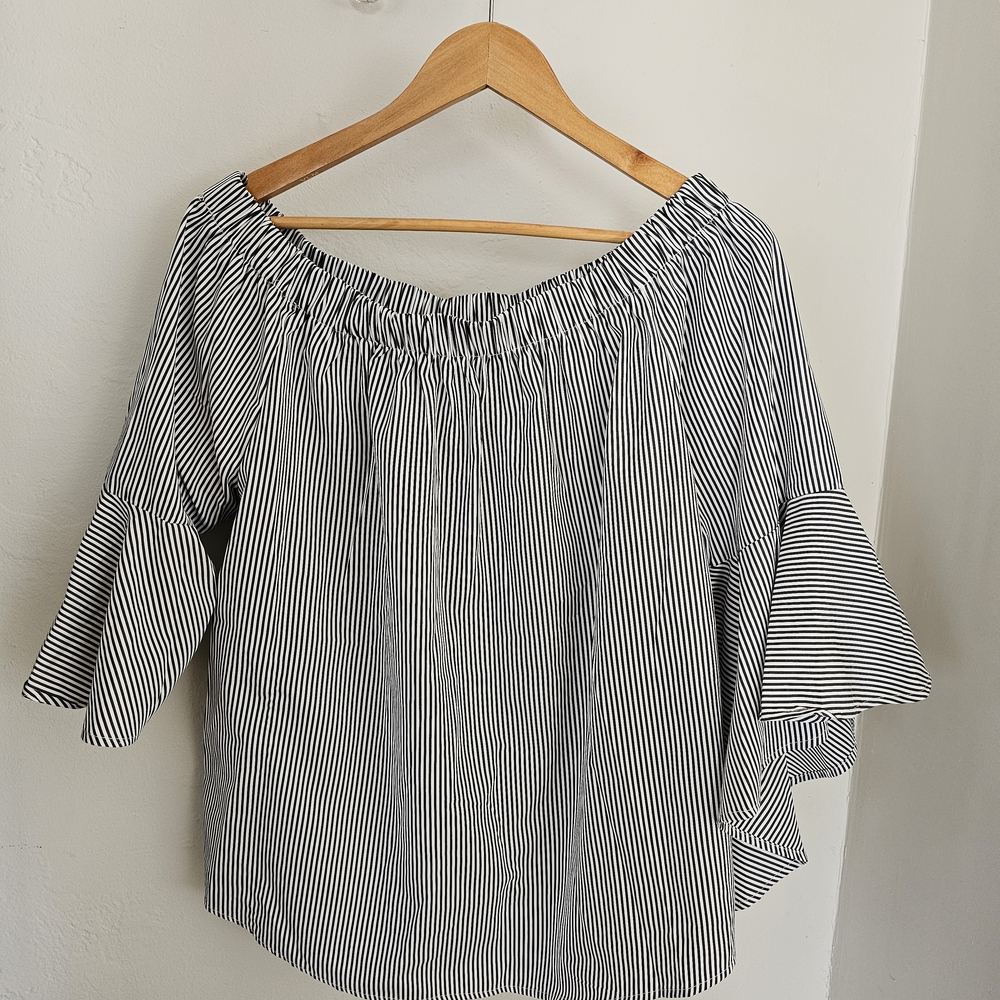 Kontrol Off the Shoulder Black and White Bell Sleeve Blouse